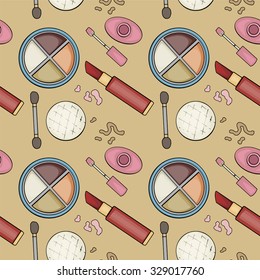 Seamless pattern, various make up beauty items, vector illustration