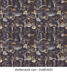 Seamless pattern with various mushrooms 1