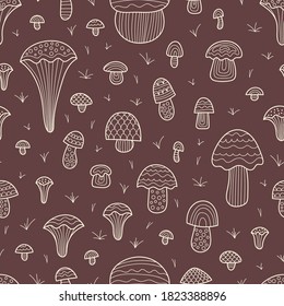 Seamless pattern with various mushrooms 3
