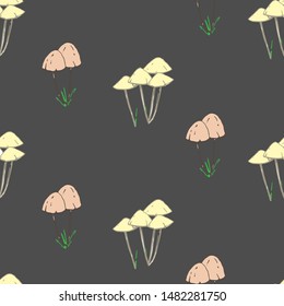 seamless pattern with various mushrooms vector, isolated on white background
