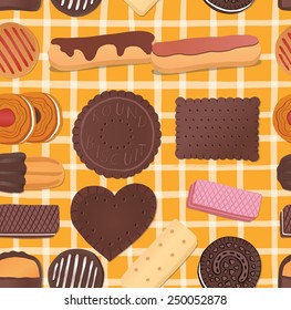 Seamless pattern with various pastries.