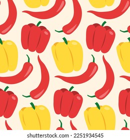 Seamless pattern with various peppers or paprika on light background.