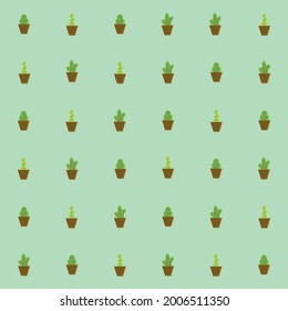 Seamless pattern, various plants in pots - Vector illustration