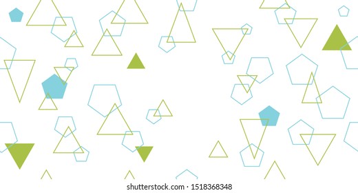 Seamless pattern from various poligons. Triangles and pentagons. Vector illustration. Isolated elements on a white background.