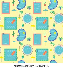Seamless pattern with various pools and plants