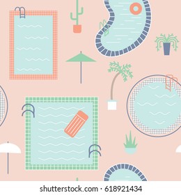 Seamless pattern with various pools and plants