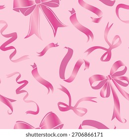 seamless pattern with various ribbons and bows of different shapes with a delicate pink gradient on a pink background, for holiday designs, social media or web design