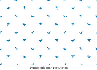 Seamless pattern of various sea creatures silhouette on white background.