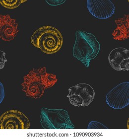 
Seamless pattern with a various sea shells.Hand-drawn vector illustration in vintage style.Imitation of engraving.
 