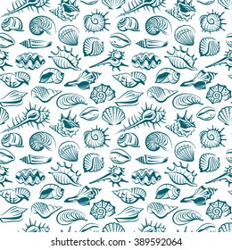 seamless pattern with various seashells