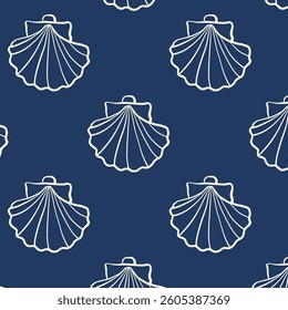 Seamless pattern with Various Seashells.Summer, vacation, ocean, beach concept. Design elements for trendy prints, label, background, wrapping paper