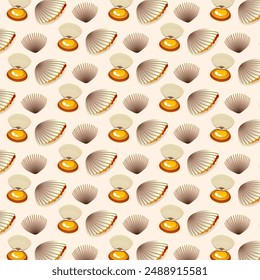 seamless pattern of various shell shapes. graphic vector illustration of sea shells