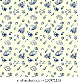 Seamless pattern with various shells