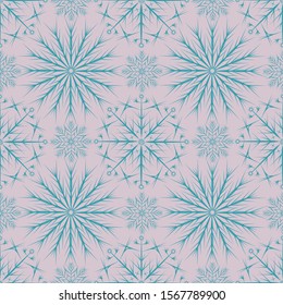 Seamless pattern of various snowflakes in muted colors. Background for your design. Vector illustration