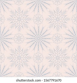 Seamless pattern of various snowflakes in muted gentle colors. Background for your design. Vector illustration