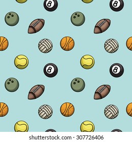 Seamless pattern of various sport balls, vector illustration