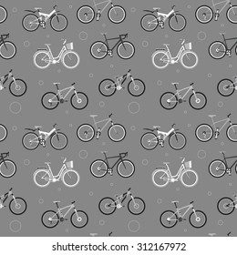 Seamless pattern with various sport and city bicycles