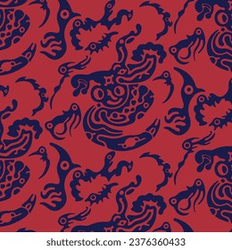 Seamless Pattern Various Strange Creatures Imaginary Vector