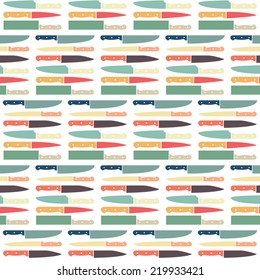 A seamless pattern of various styles of kitchen knife