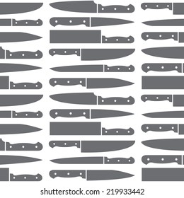 A seamless pattern of various styles of kitchen knife