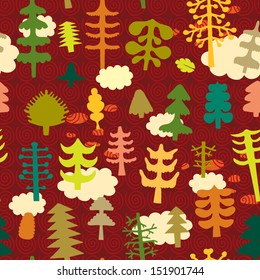 Seamless pattern with various trees of the forest. Vector illustration