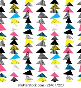 Seamless pattern with various triangles in retro style