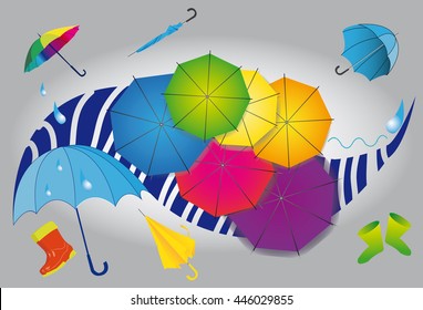 Seamless pattern with various umbrellas, vector illustration