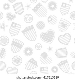 Seamless pattern of various USA symbols in gray colors on white background
