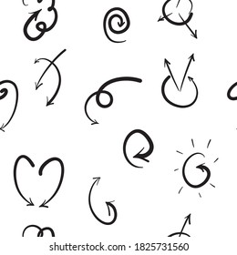 Seamless pattern of various vector icons with hand-drawn arrows. Arrow design sketch for Wallpaper, textiles, covers and other finishing materials.