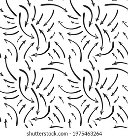 Seamless pattern of various vector icons with hand-drawn arrows. Arrow design sketch for Wallpaper, textiles, covers and other finishing materials.	