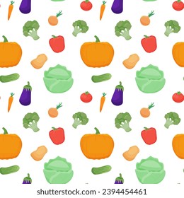 Seamless pattern with various vegetables. The concept of healthy nutrition, farm ecological products, harvesting. Vector illustration