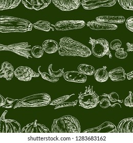 Seamless pattern of various vegetables sketches