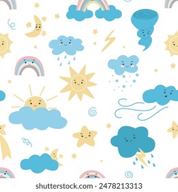 Seamless pattern with various weather conditions and phenomena