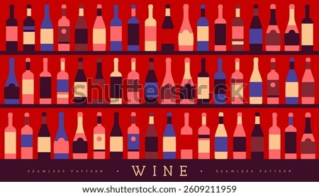 Seamless pattern with various wine bottles. Wine showcase background. Restaurant menu design. Vector illustration