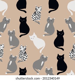 Seamless pattern with variously colored cats