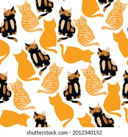 Seamless pattern with variously colored cats