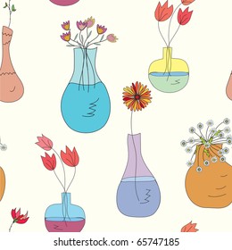 Seamless pattern with vases and flowers