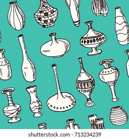 seamless pattern with Vases. Vector isolated Illustration on white background for menus, recipes and packages product