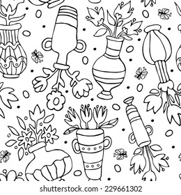 Seamless pattern  with vases white