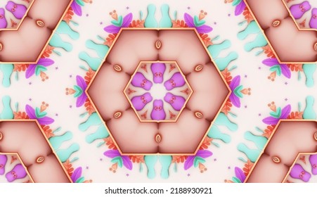 Seamless Pattern Vector 3D, abstract flower background mosaic, for carpets, textiles, clothes, shirts, wall decorations, wallpapers and more