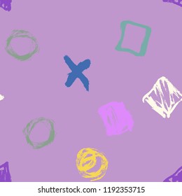 Seamless pattern. Vector abstract background. Hand drawn geometric illustration with circles triangles squares and crosses. Sketch brush strokes.