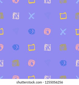 Seamless pattern. Vector abstract background. Hand drawn geometric illustration with circles triangles squares and crosses. Sketch brush strokes.