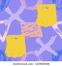 Seamless pattern. Vector abstract background. Hand drawn geometric illustration with circles triangles squares and crosses. Sketch brush strokes.