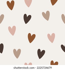Seamless pattern. Vector abstract background. Colorful hearts on milk background. 