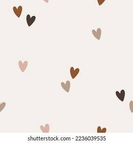 Seamless pattern. Vector abstract background. Small colorful hearts on milk background. 