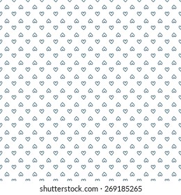 Seamless pattern. Vector abstract background. Small dark blue hearts on white background. 