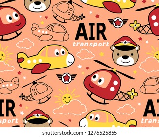 Seamless pattern vector of air transportation cartoon with funny pilot