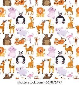 seamless pattern with vector animals. Collection of isolated animals in cartoon style