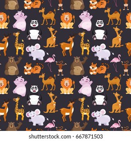 seamless pattern with vector animals. Collection of isolated animals in cartoon style