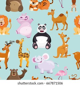 seamless pattern with vector animals. Collection of isolated animals in cartoon style